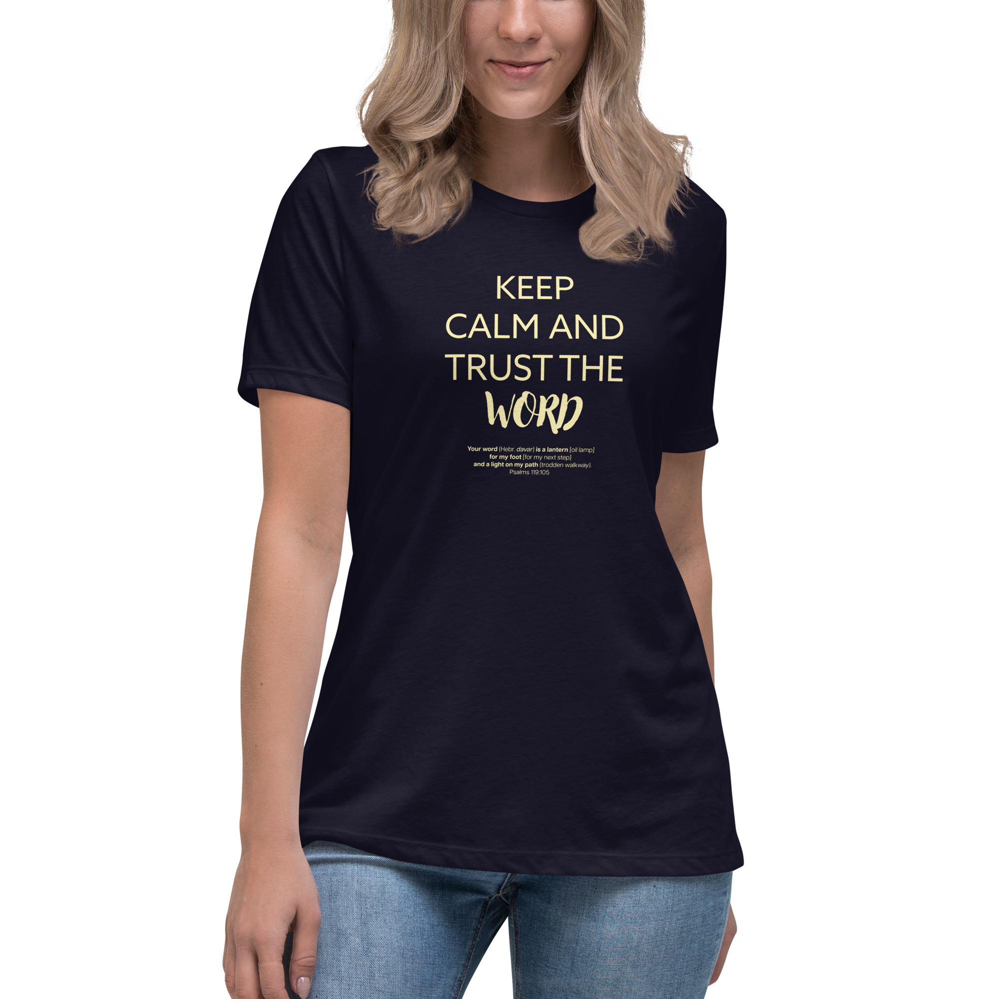 T-shirt - Dam - Keep Calm and Trust the Word - Mörkblå